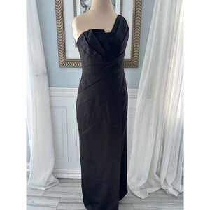 Jessica Simpson Black One Shoulder Ruched Column Gown Size 4 Formal Maxi Dress